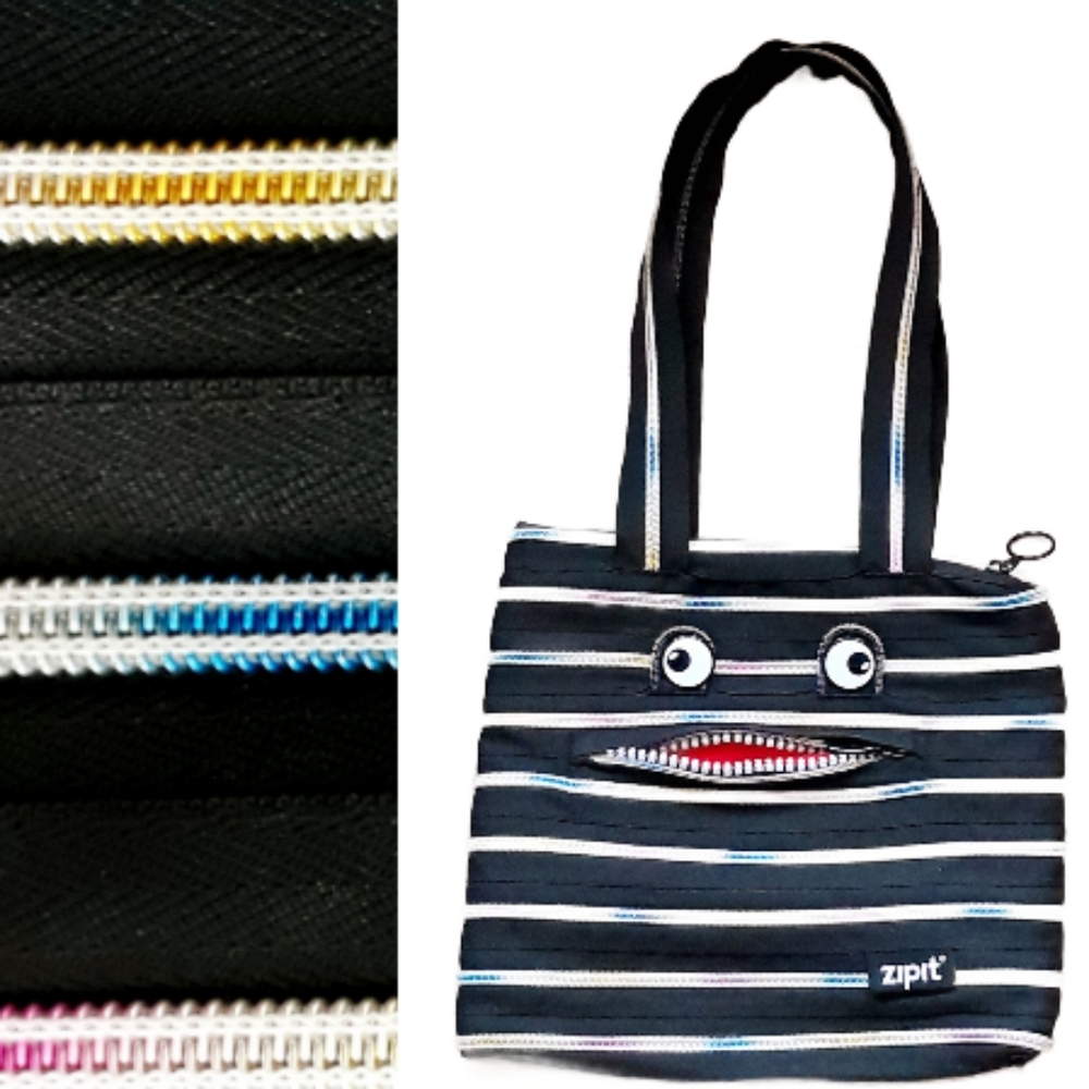 Zipit Black and Rainbow Teeth Monster Tote Bag - Small